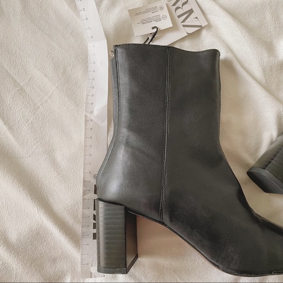 ZARA Back Zip Leather Heeled Ankle Boots - Picture 7 of 12